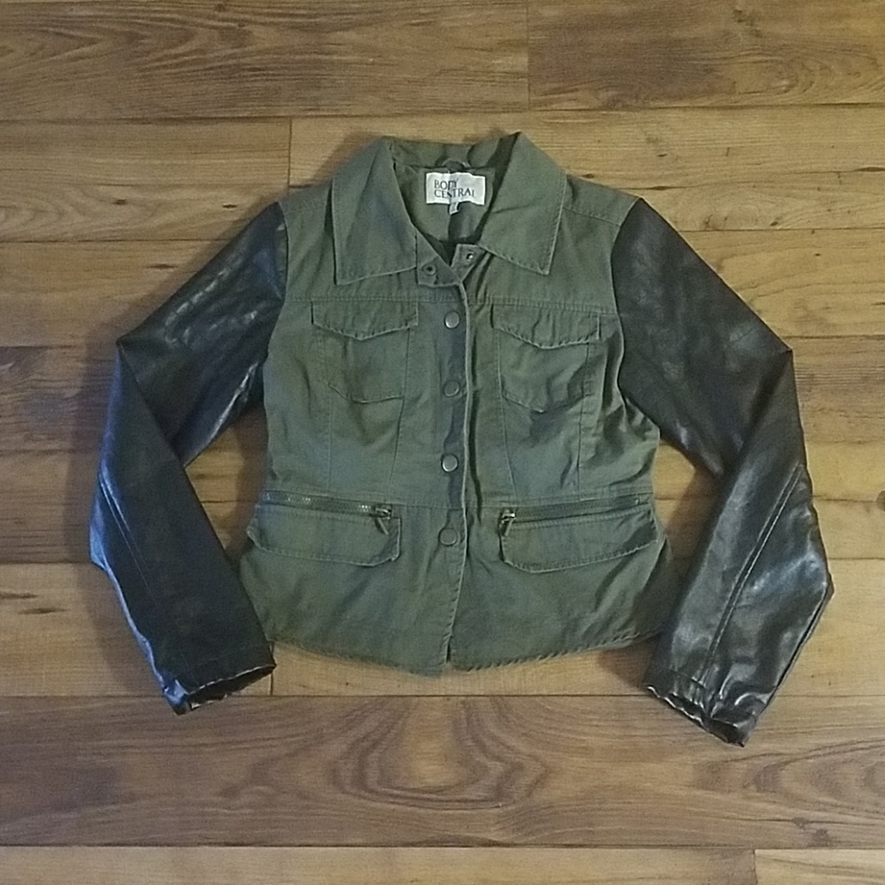 Olive green and Faux leather Jacket